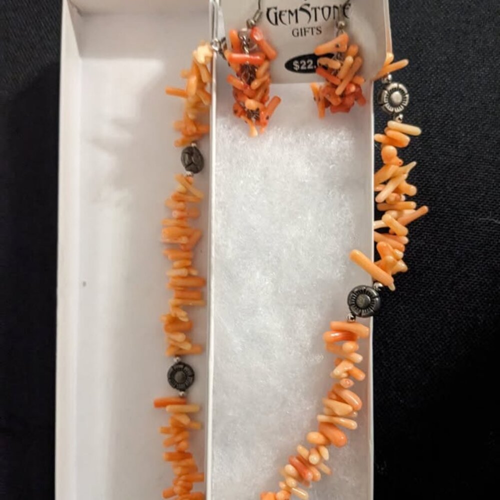 Coral necklace and earrings